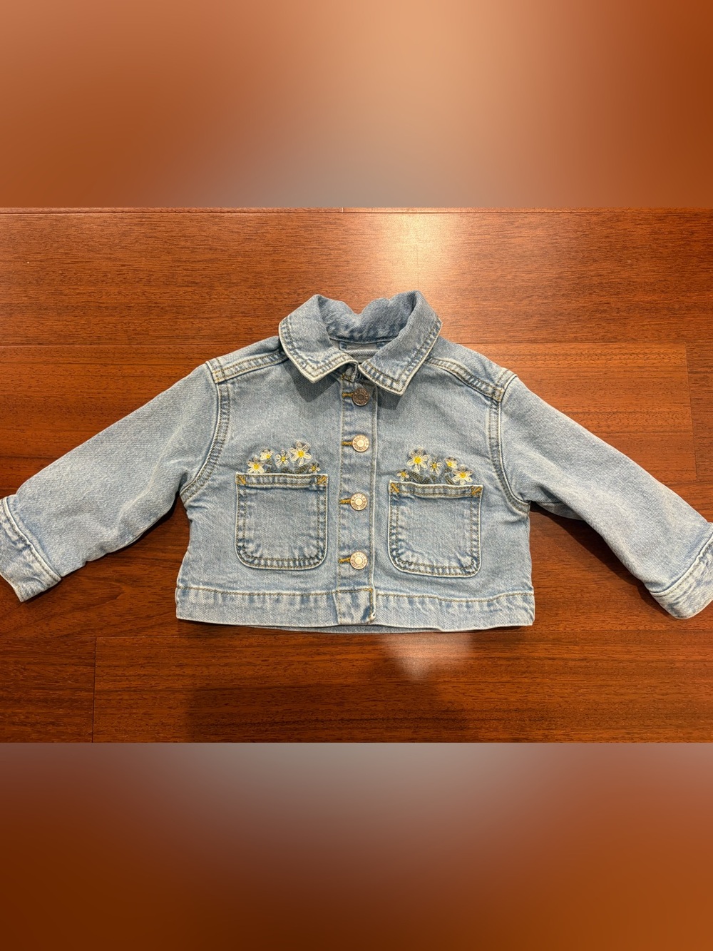 GAP Light Blue Denim Jacket with Yellow Daisy Details